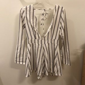 Deep V, backless, stripped romper